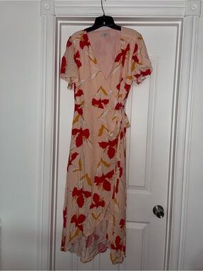 FRNCH Paris Anthropologie Coral/orange Floral Maxi Wrap Dress Sz Large